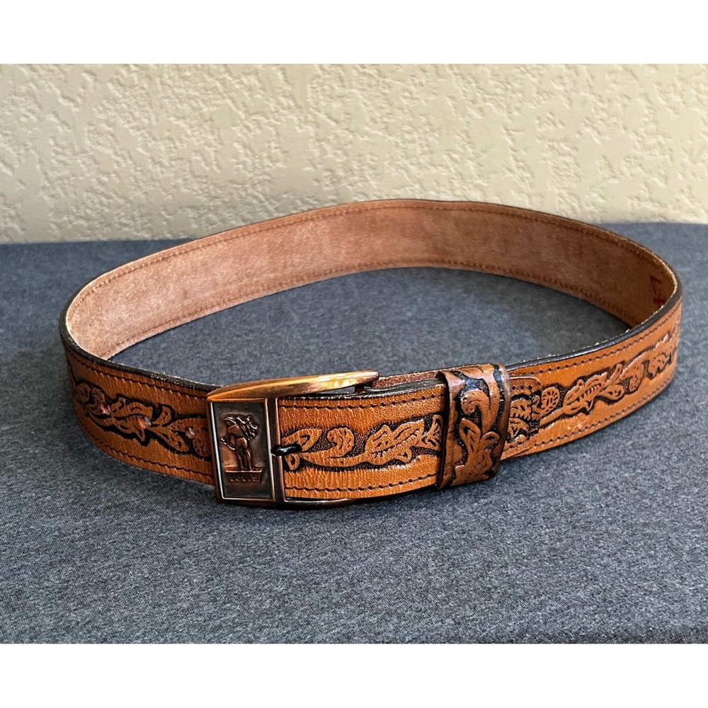 Levi's Belt Mens 32 Tan Tooled Saddle Leather Vintage Western 1274-3